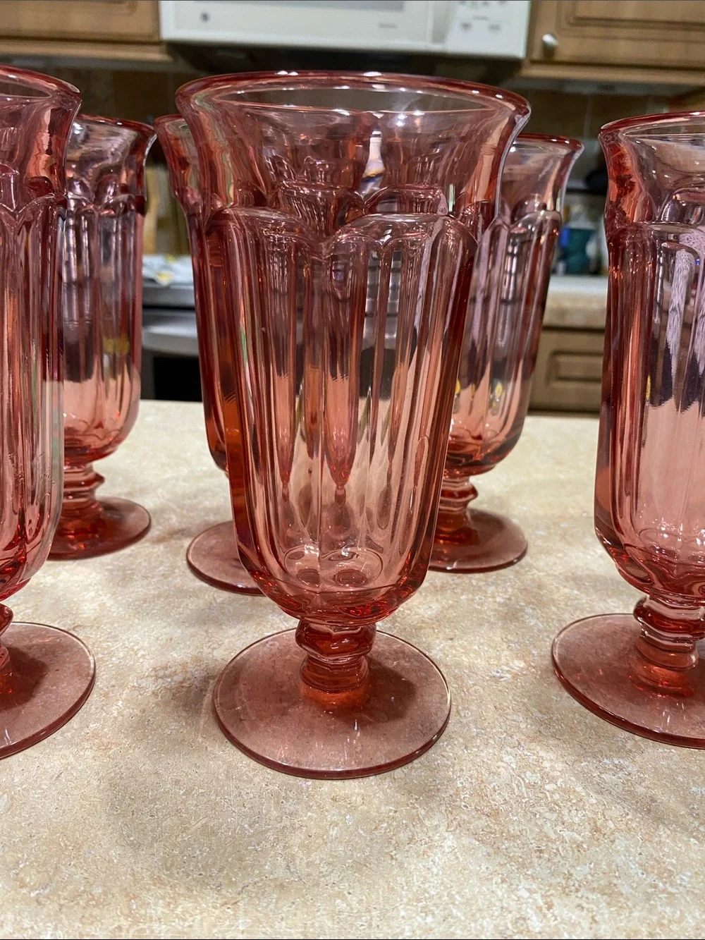 2 Imperial Glass OLD WILLIAMSBURG Pink 7.25” Ice Tea Glasses Vintage pressed